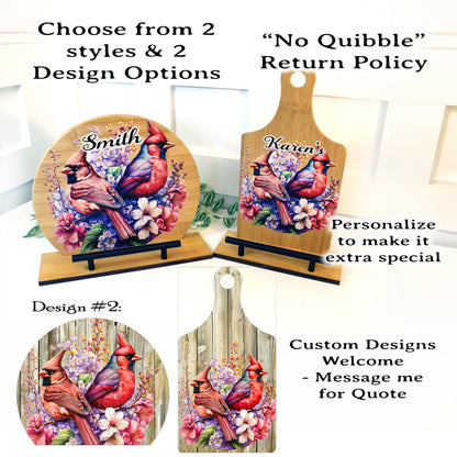 Personalized Custom Cookbook Stand, Decorative Spring Cardinal Lover Gift, Recipe Book Holder, Rustic Farmhouse Decor, Tablet Ipad Stand