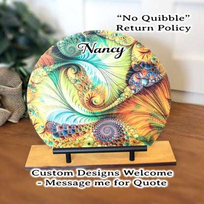 Personalized wooden cookbook stand, tablet & Ipad holder, Multi-Color Factal Design, Family Recipe Holder, UV Printed Bamboo Stand, Easel