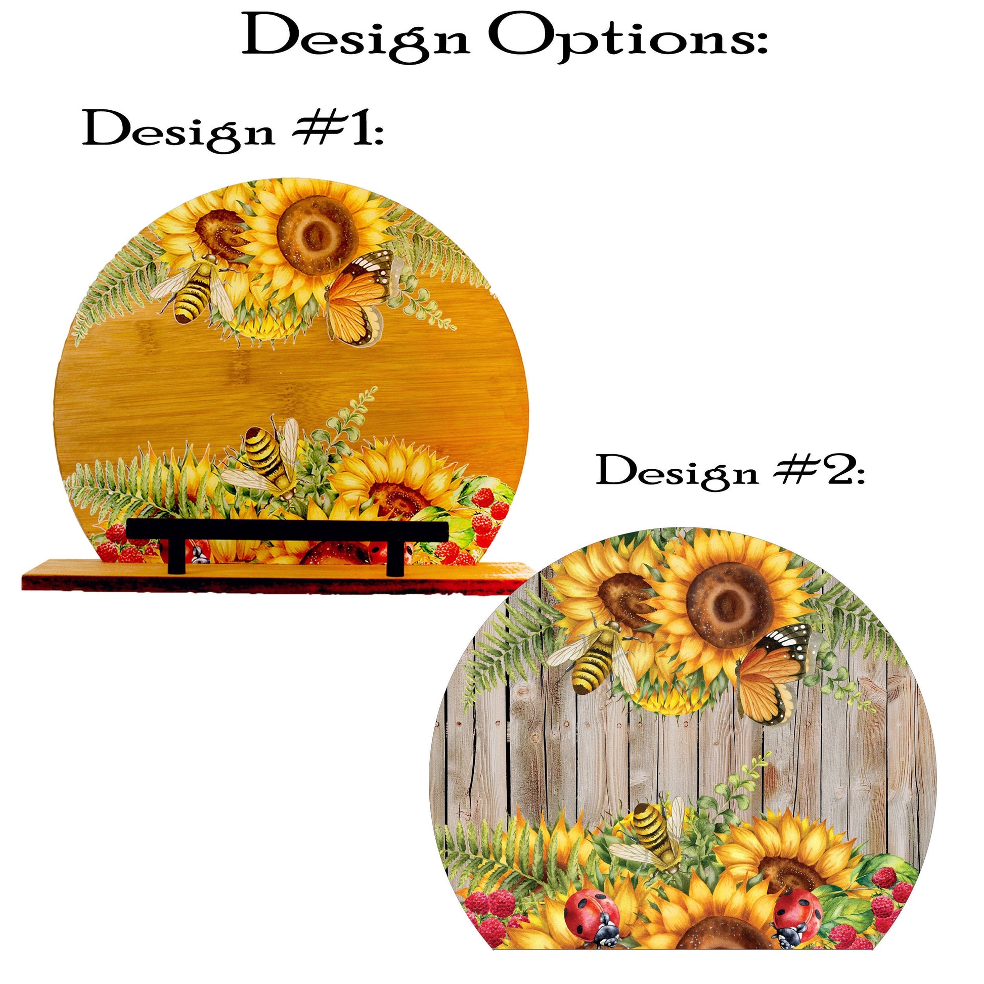 Sunflowers and Bumble Bees Cookbook Stand for the Kitchen from Environmentally Sustainable Bamboo with Pine Wood Accents to create an Easel