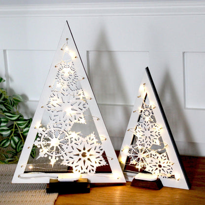 Modern Wooden Farmhouse Lighted Christmas Tree, Rustic Holiday Fireplace Mantel Decoration, Minimal Table top Centerpiece Decor, Shelf Decor