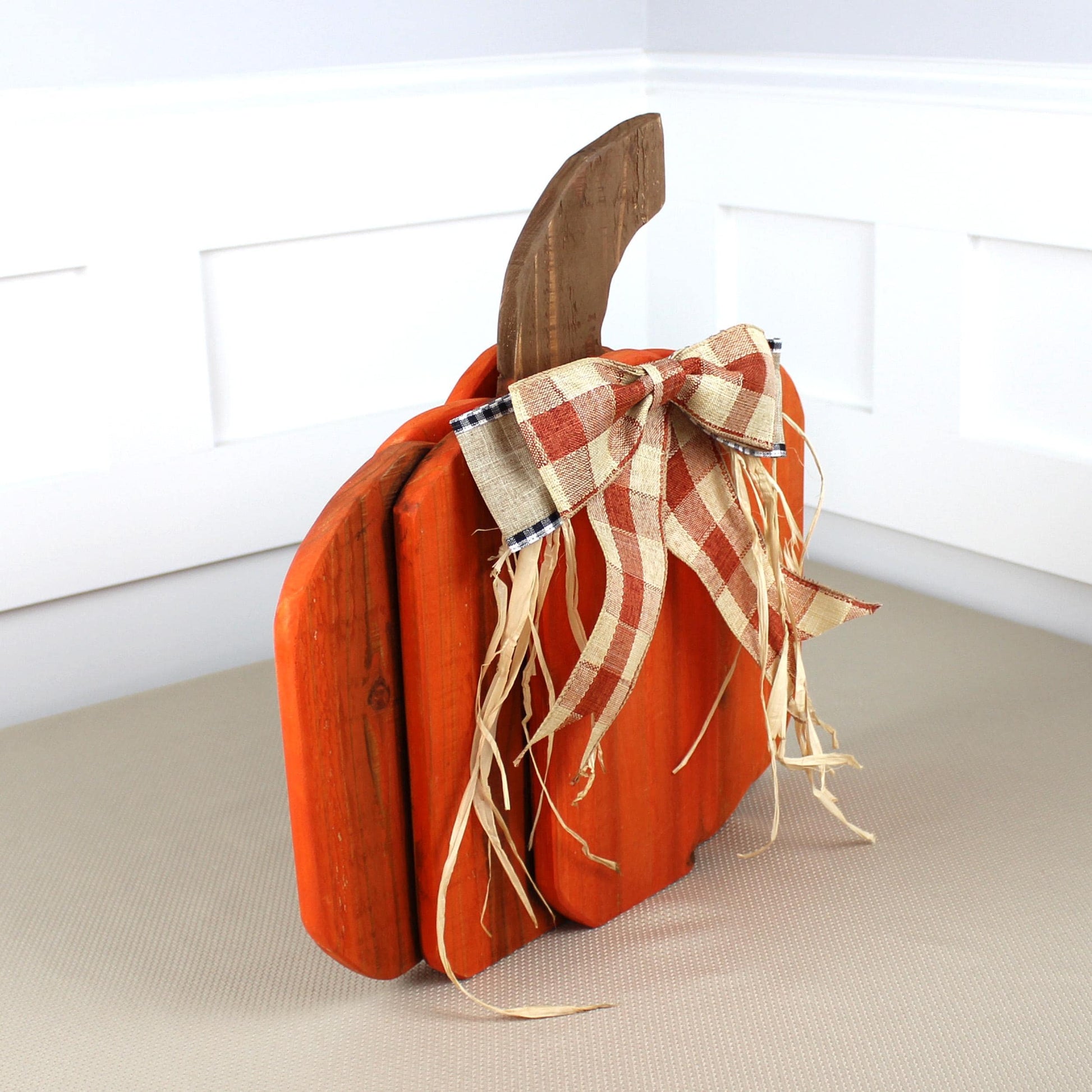 Rustic Wooden Pumpkin – Handcrafted Farmhouse Fall Decor – Thanksgiving or Halloween Porch & Fireplace Accent