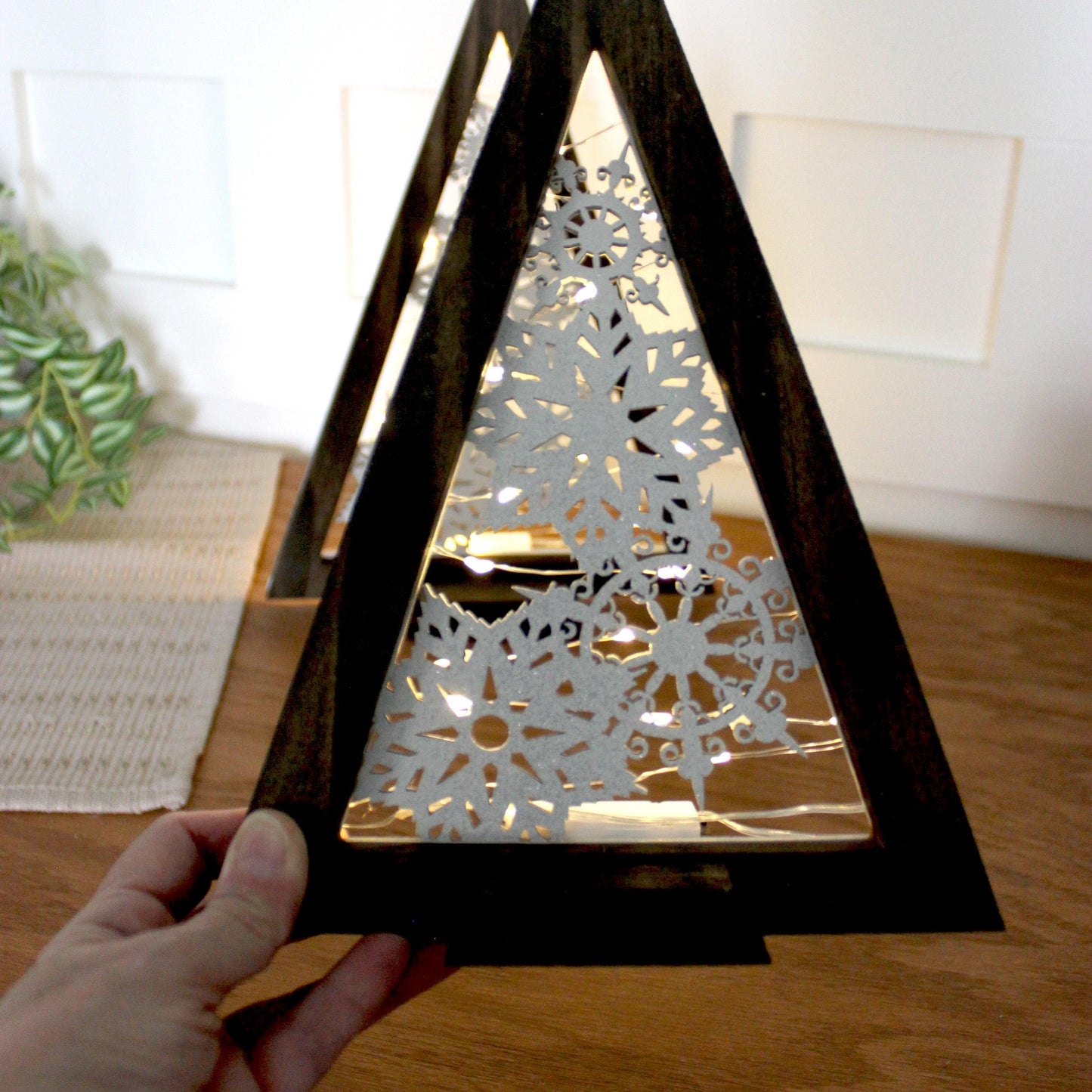 Modern Wooden Farmhouse Lighted Christmas Tree, Rustic Holiday Fireplace Mantel Decoration, Minimal Table top Centerpiece Decor, Shelf Decor