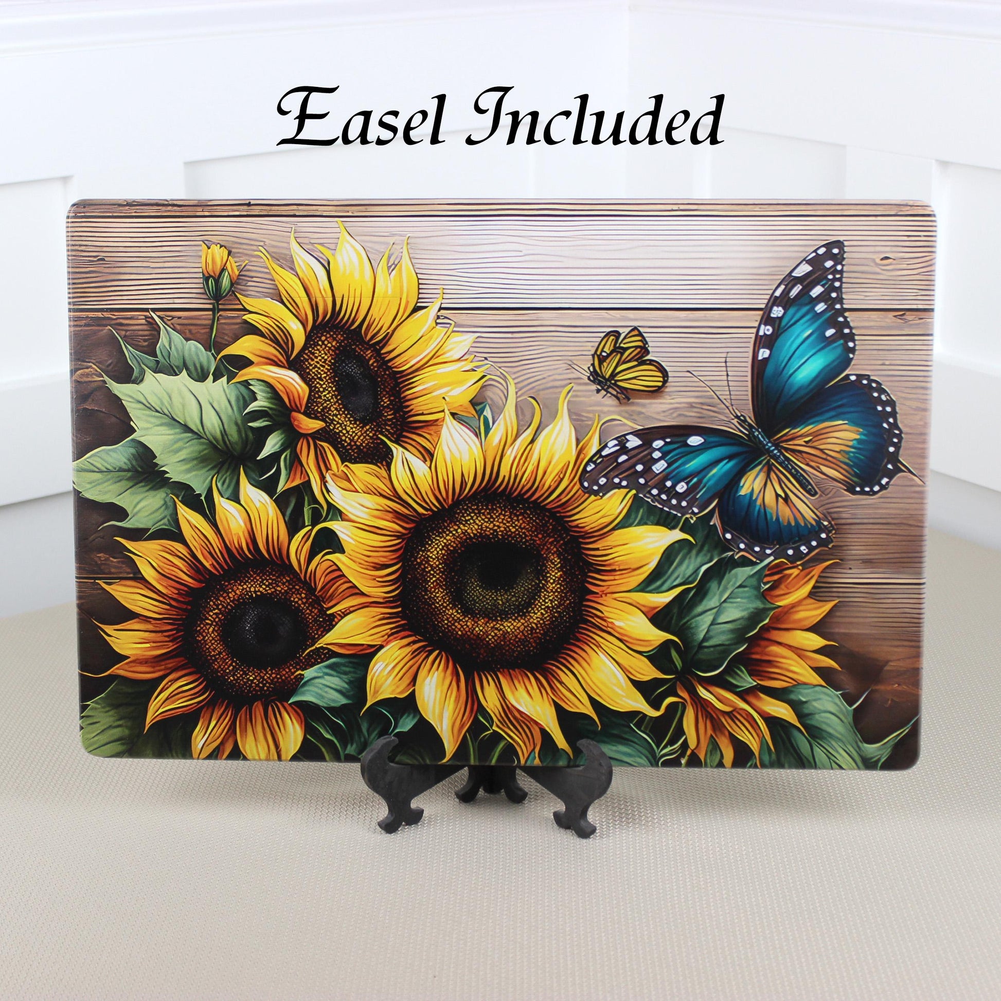 Personalized Farmhouse Cutting Board, Decorative Sunflower and Butterfly Lovers Gift, Custom Bamboo Cheese Board, Rustic Kitchen Decor