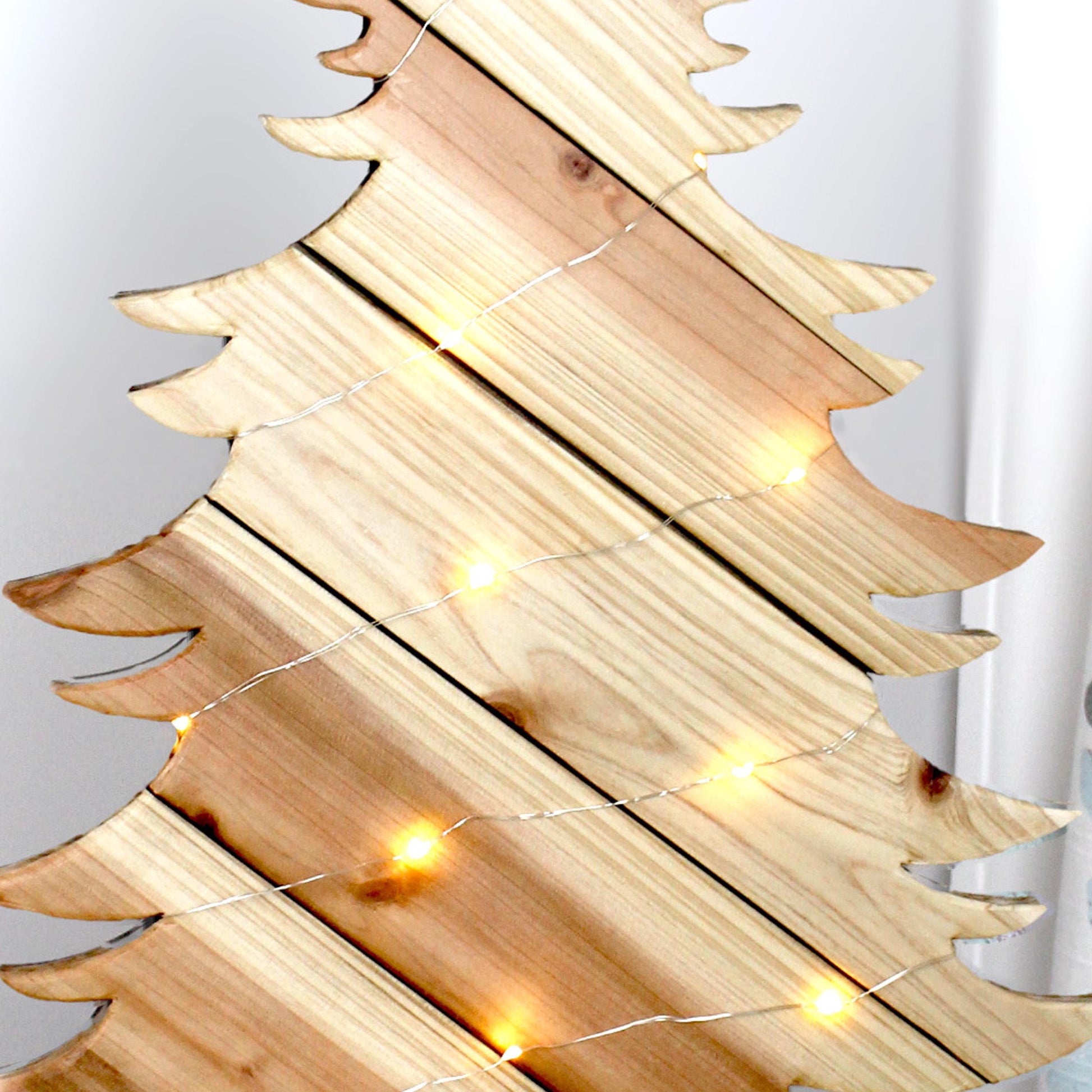 Rustic Natural Wood Christmas Tree With Fairy Lights, Farmhouse Personalized Tabletop Decor, Fireplace Mantel Decoration