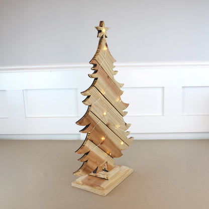 Rustic Natural Wood Christmas Tree With Fairy Lights, Farmhouse Personalized Tabletop Decor, Fireplace Mantel Decoration