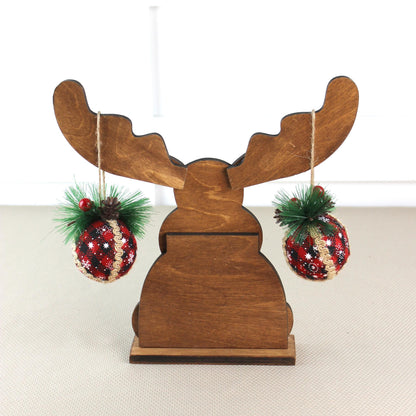 Rustic Wooden Moose, Modern Christmas Farmhouse Decor, Fireplace Mantel Decoration, Tabletop Centerpiece