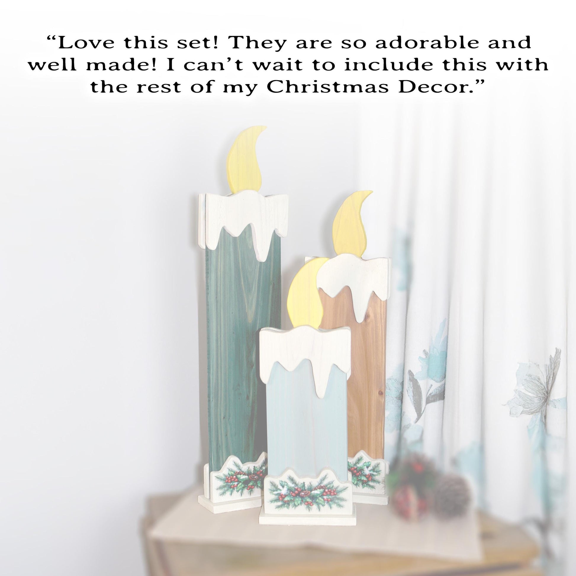 Set Of 3 Rustic Cedar Wood Christmas Candles, Modern Farmhouse Personalized Gift, Fireplace Mantel Decor, Front Porch Decoration