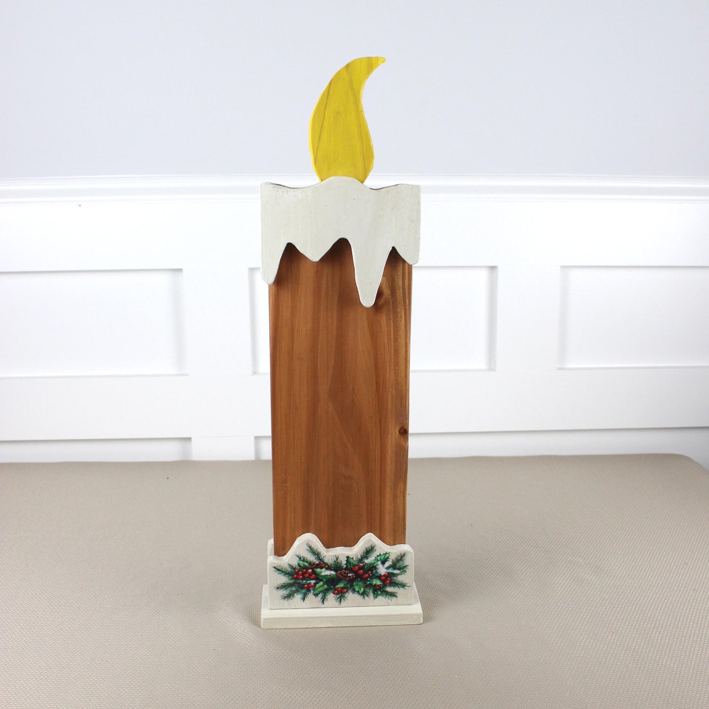 Set Of 3 Rustic Cedar Wood Christmas Candles, Modern Farmhouse Personalized Gift, Fireplace Mantel Decor, Front Porch Decoration