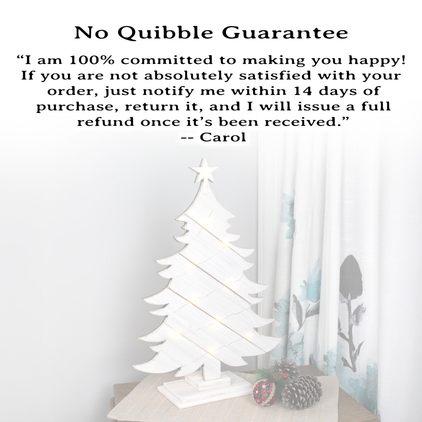 Rustic White Wood Christmas Tree With Fairy Lights, Farmhouse Personalized Tabletop Decor, Fireplace Mantel Decoration