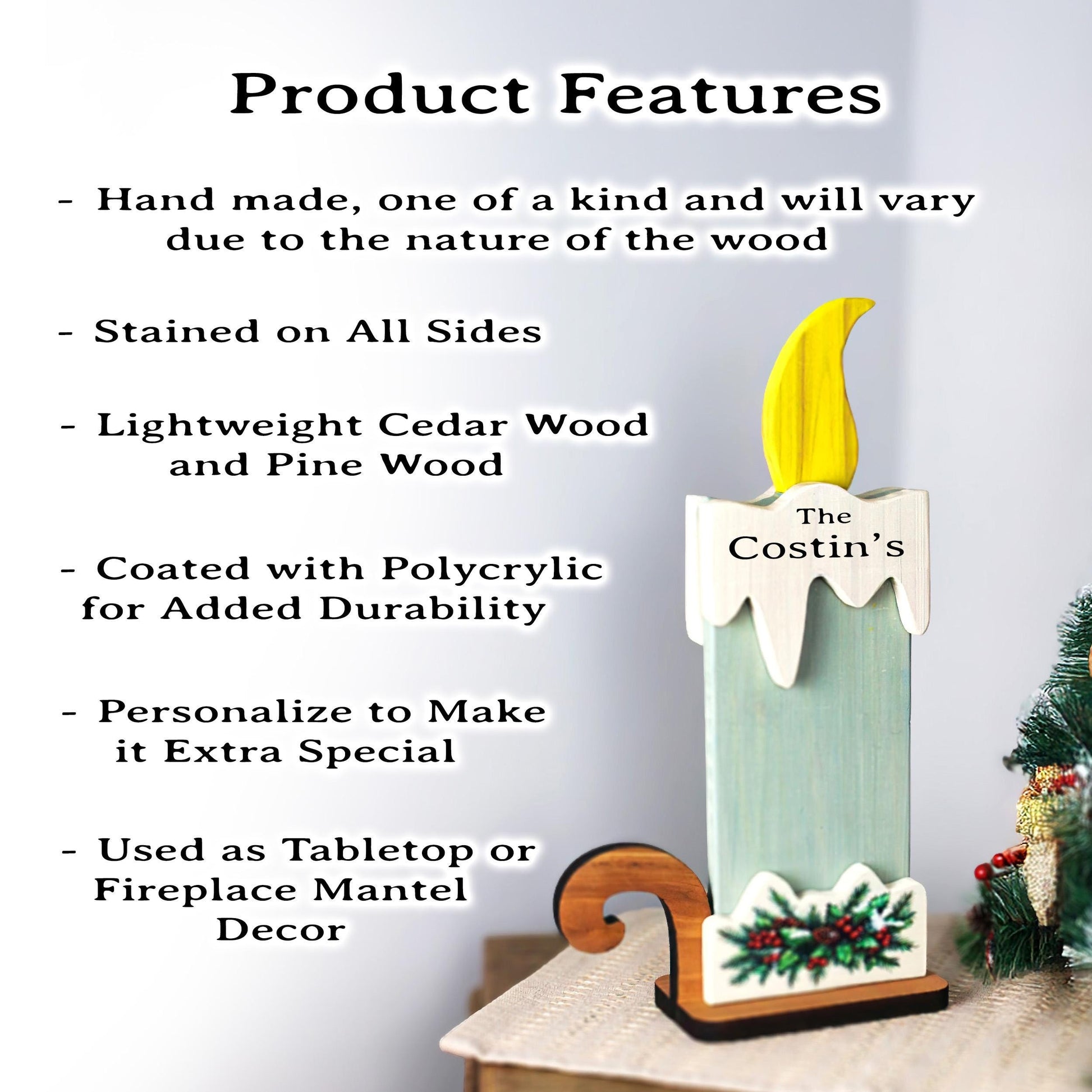 Cedar and Pine Wood Christmas Candle, Modern Farmhouse Personalized Gift, Fireplace Mantel Decor, Front Porch Decoration