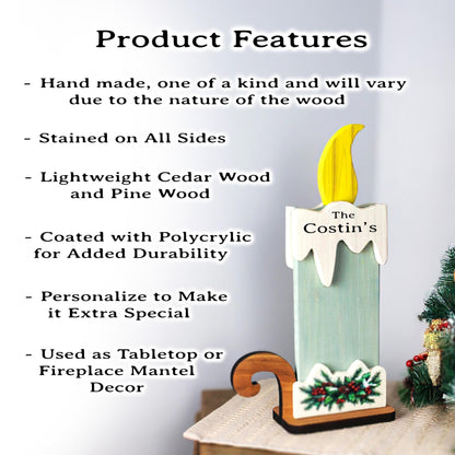 Cedar and Pine Wood Christmas Candle, Modern Farmhouse Personalized Gift, Fireplace Mantel Decor, Front Porch Decoration