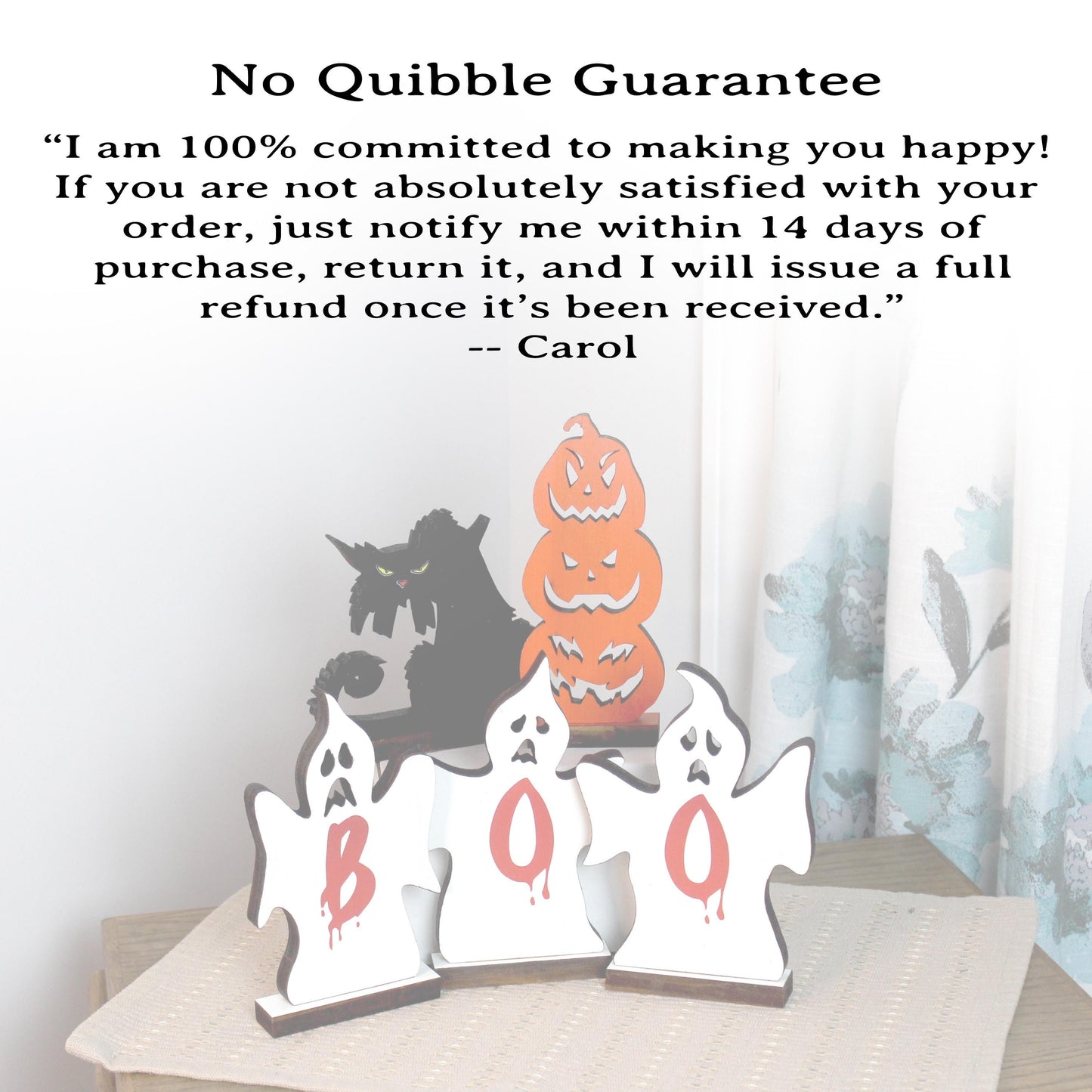 Handcrafted Rustic Wooden Pumpkins Ghosts and Black Cat, Decorative Halloween Fireplace Mantle Gift, Tabletop and Shelf Decoration