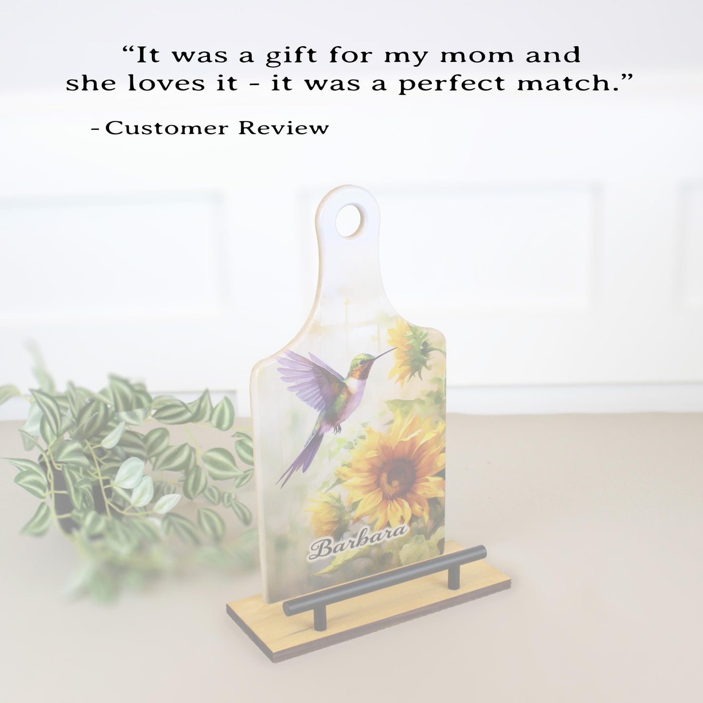 Sunflowers And Purple Hummingbird Cookbook Stand, Wooden Kitchen Recipe Holder, Personalized Ipad And Tablet Stand, Custom Gift For Cooks