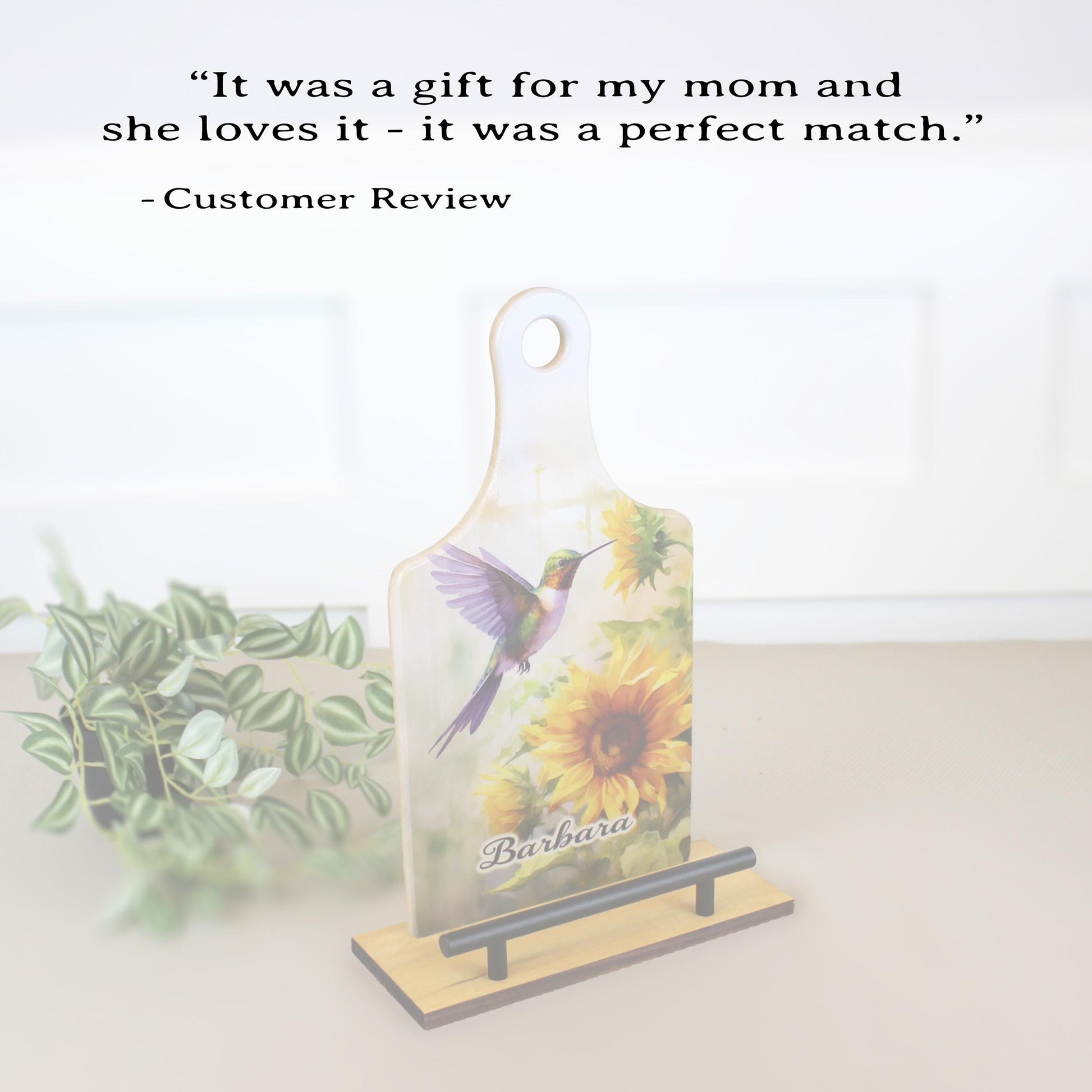 Sunflowers And Purple Hummingbird Cookbook Stand, Wooden Kitchen Recipe Holder, Personalized Ipad And Tablet Stand, Custom Gift For Cooks