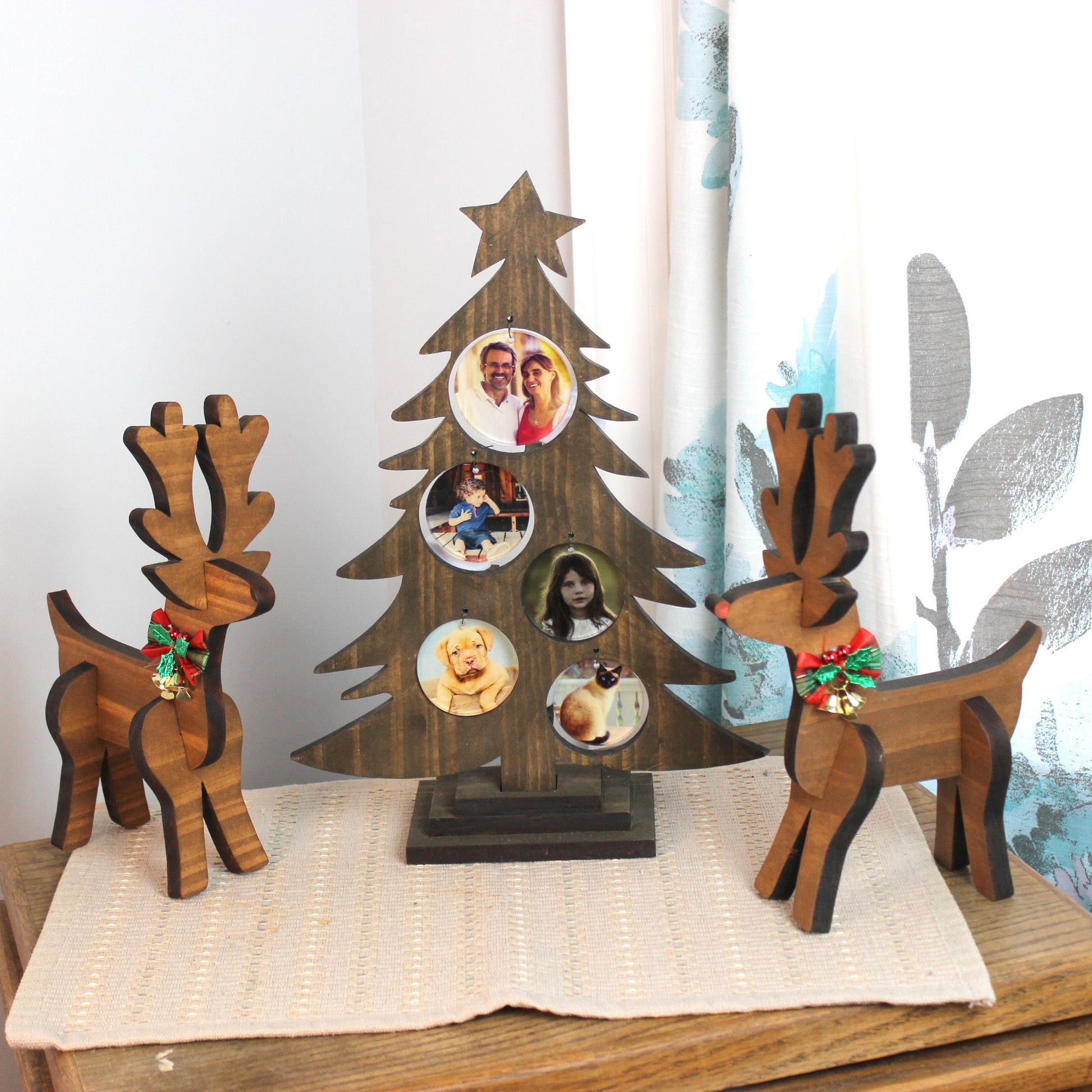 Rustic Wooden Lighted Christmas Tree – 5 Photo Frames