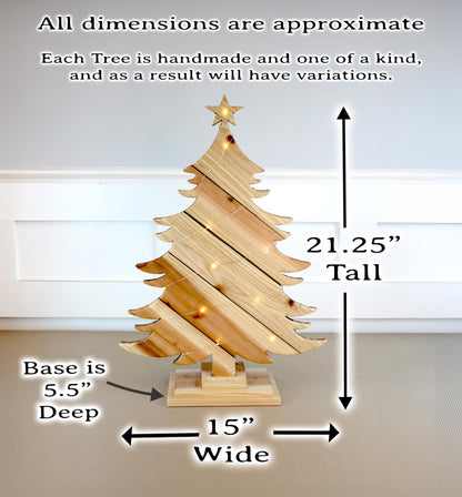 Rustic Natural Wood Christmas Tree With Fairy Lights, Farmhouse Personalized Tabletop Decor, Fireplace Mantel Decoration