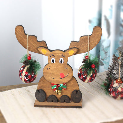 Rustic Wooden Moose, Modern Christmas Farmhouse Decor, Fireplace Mantel Decoration, Tabletop Centerpiece