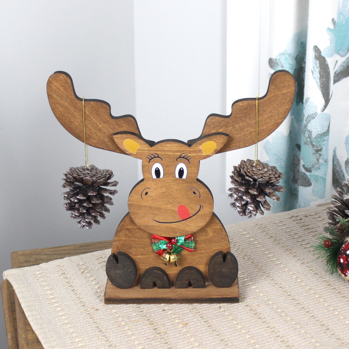 Rustic Wooden Moose, Modern Christmas Farmhouse Decor, Fireplace Mantel Decoration, Tabletop Centerpiece