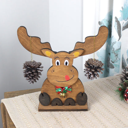 Rustic Wooden Moose, Modern Christmas Farmhouse Decor, Fireplace Mantel Decoration, Tabletop Centerpiece