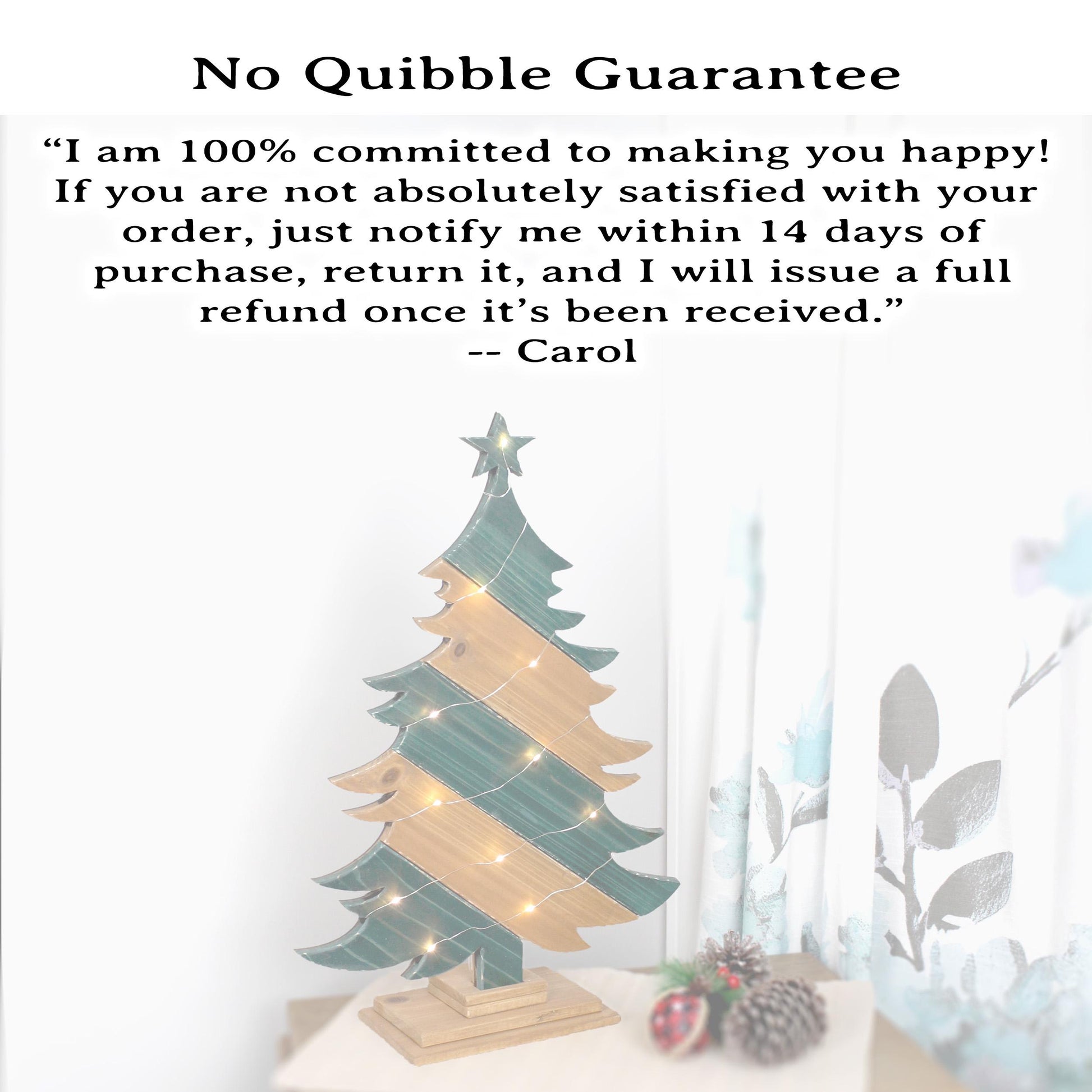 Rustic Green And Brown Wood Christmas Tree With Fairy Lights, Farmhouse Personalized Tabletop Decor, Fireplace Mantel Decoration