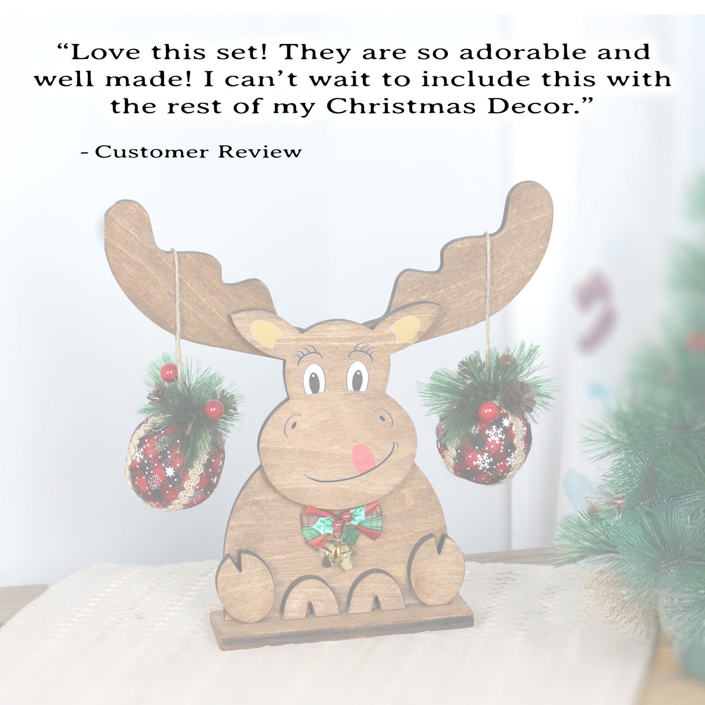 Rustic Wooden Moose, Modern Christmas Farmhouse Decor, Fireplace Mantel Decoration, Tabletop Centerpiece