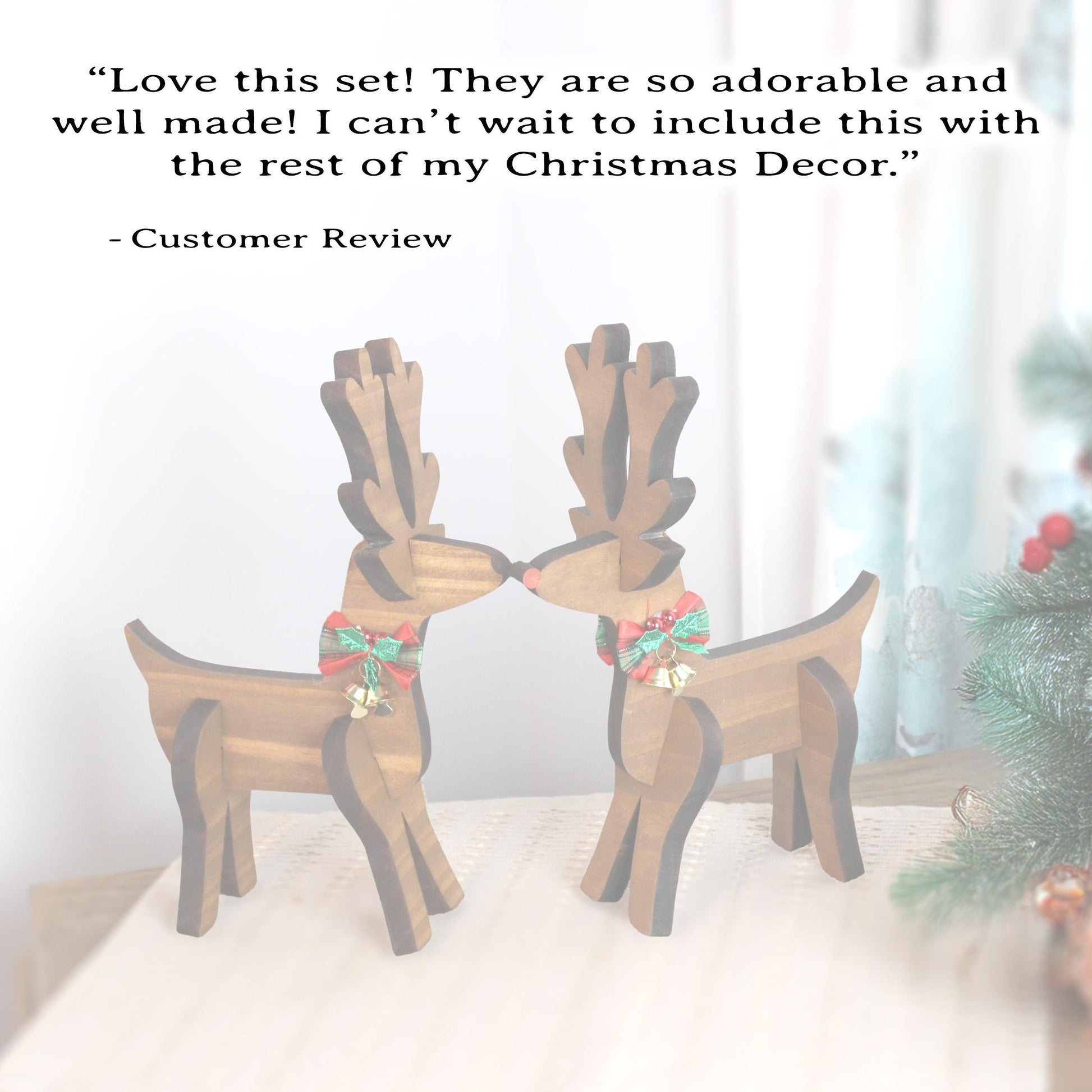 Rustic Wooden Christmas Reindeer Set of 2, Modern Farmhouse Decor, Antique White or Brown, Fireplace Mantel Decoration, Tabletop Centerpiece