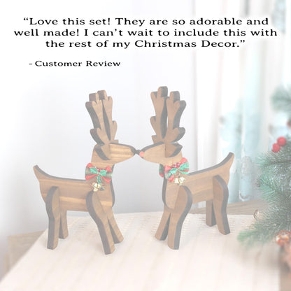Rustic Wooden Christmas Reindeer Set of 2, Modern Farmhouse Decor, Antique White or Brown, Fireplace Mantel Decoration, Tabletop Centerpiece