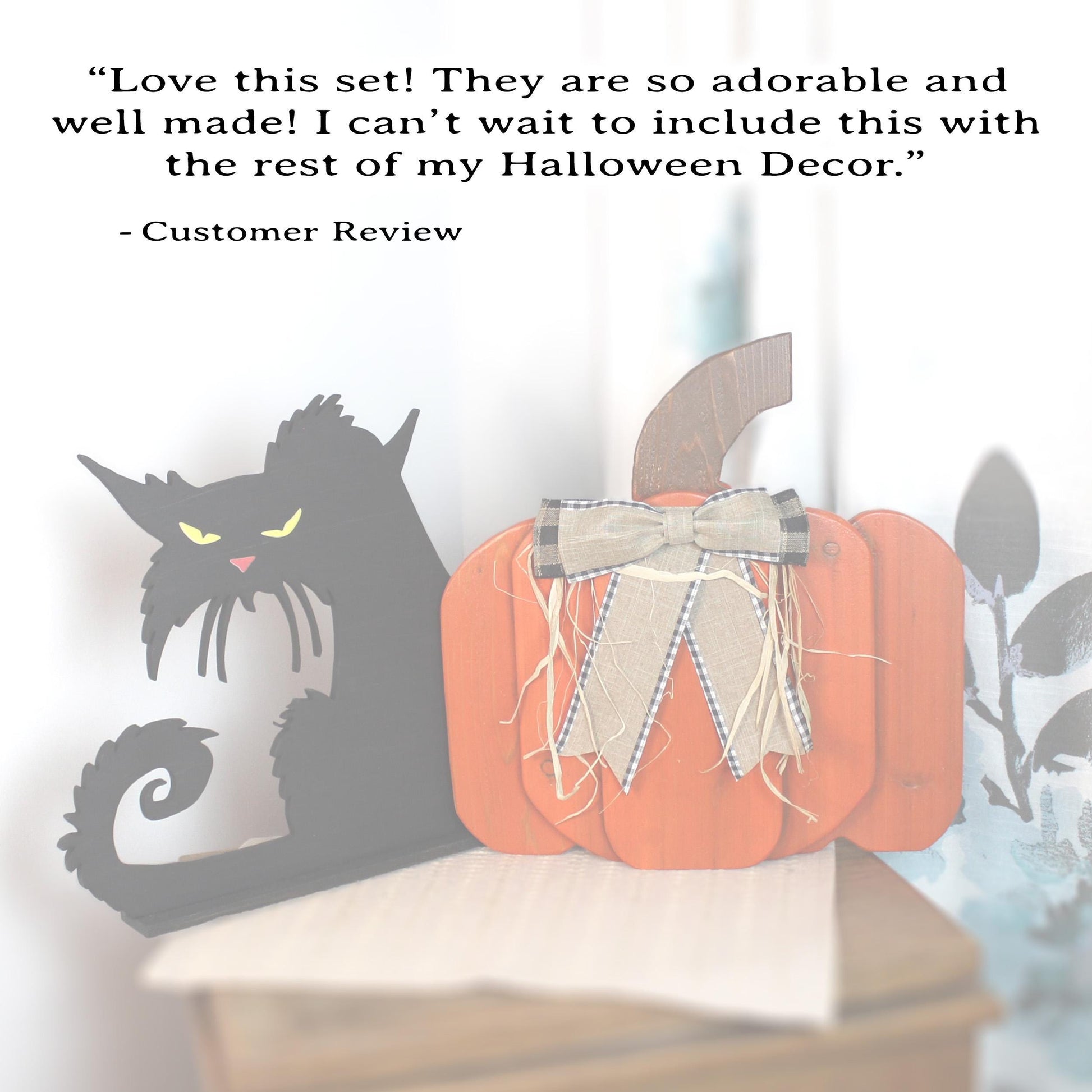 Handcrafted Wooden Pumpkin & Black Cat – Rustic Farmhouse Fall Decor – Halloween or Thanksgiving Fireplace Accent