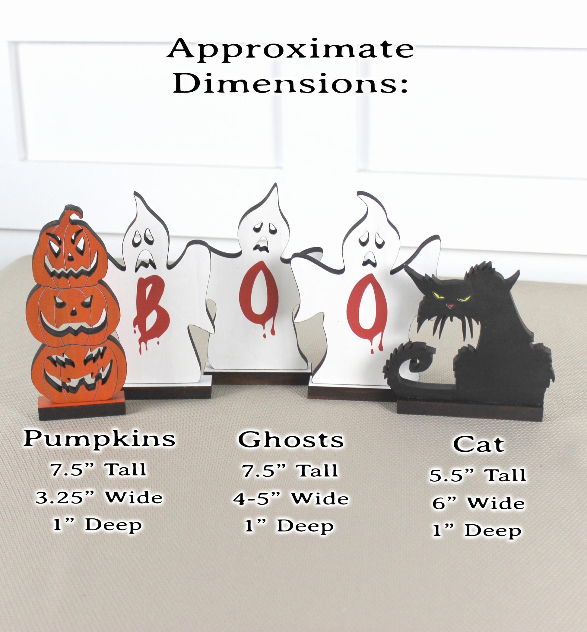 Handcrafted Rustic Wooden Pumpkins Ghosts and Black Cat, Decorative Halloween Fireplace Mantle Gift, Tabletop and Shelf Decoration