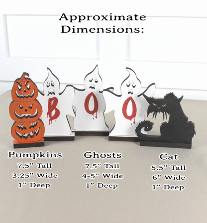 Handcrafted Rustic Wooden Pumpkins Ghosts and Black Cat, Decorative Halloween Fireplace Mantle Gift, Tabletop and Shelf Decoration