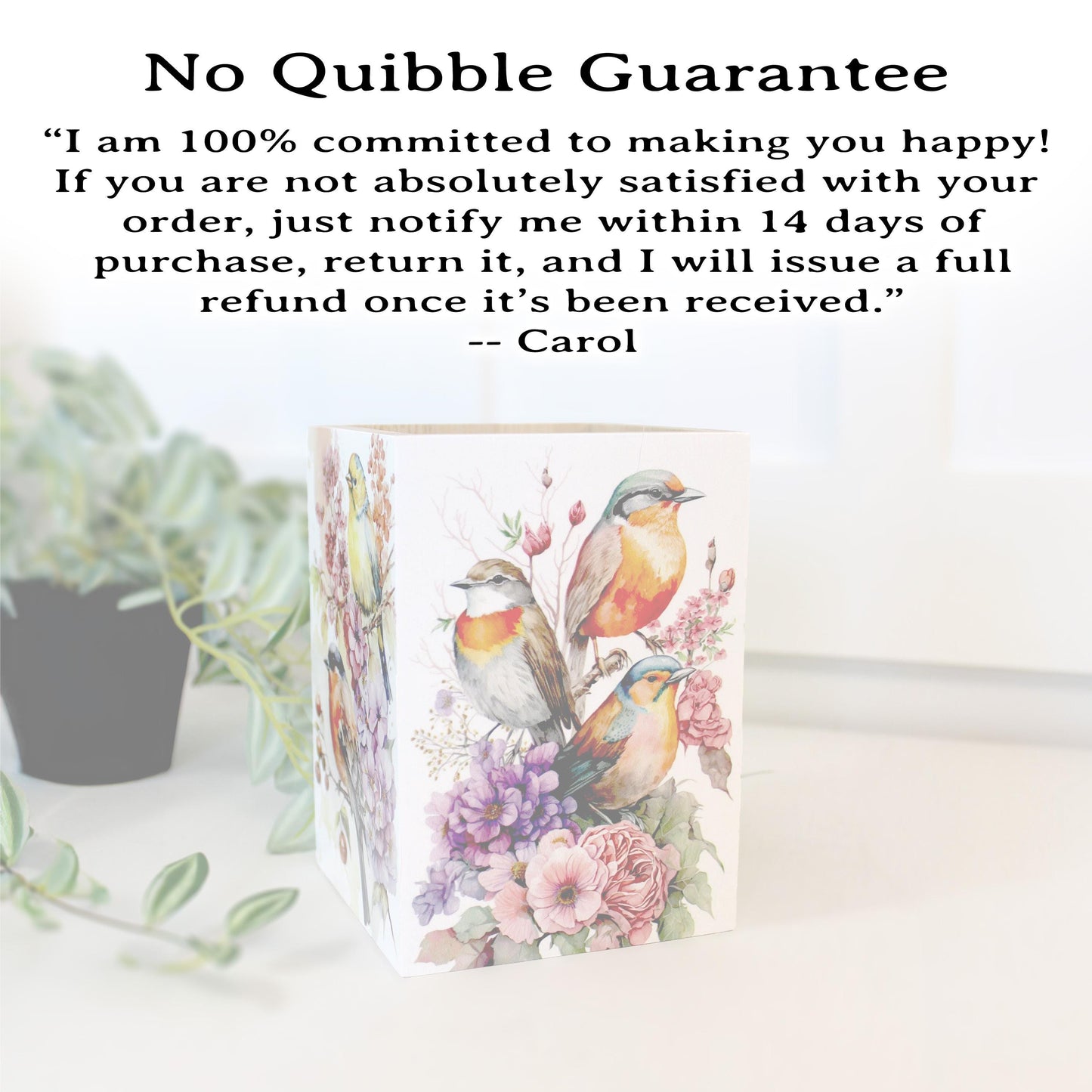Unique Gifts for Birders, Beautiful Unique Utensil Holder, Bird Lovers Gift with Beautiful Spring Birds Art Decorating all 4 Sides in UV Ink