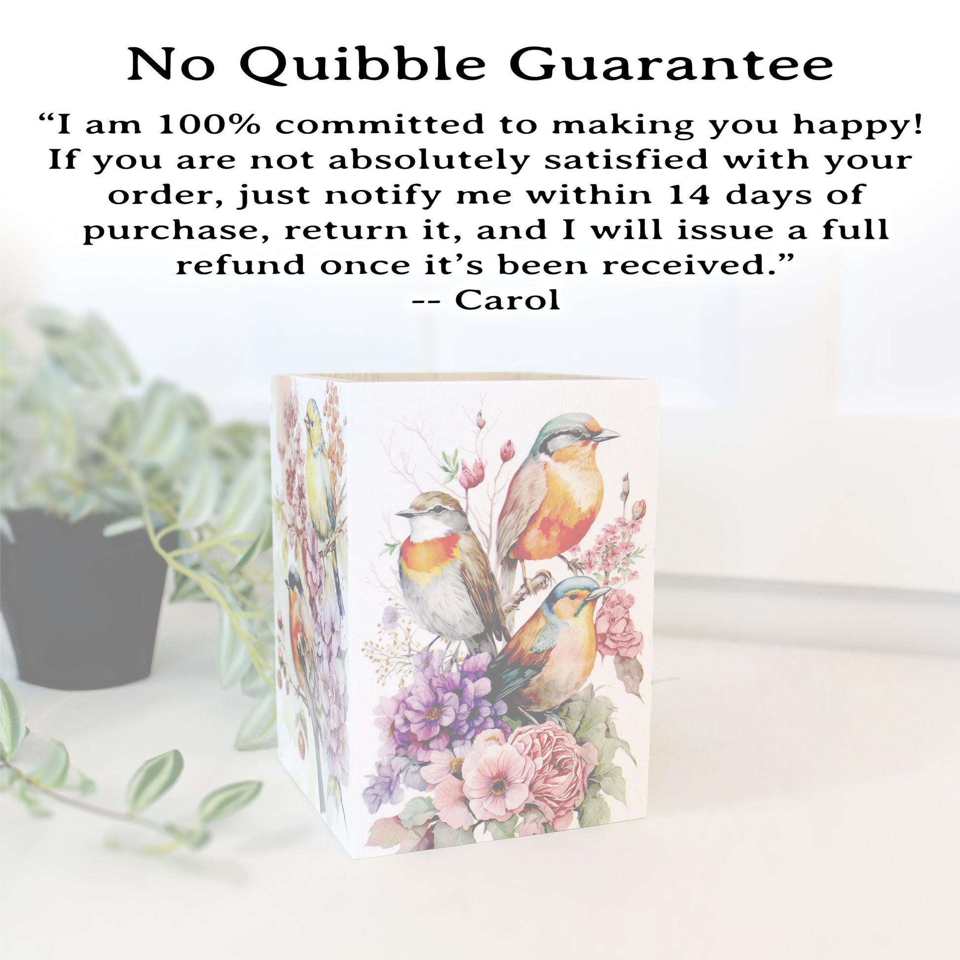 Unique Gifts for Birders, Beautiful Unique Utensil Holder, Bird Lovers Gift with Beautiful Spring Birds Art Decorating all 4 Sides in UV Ink