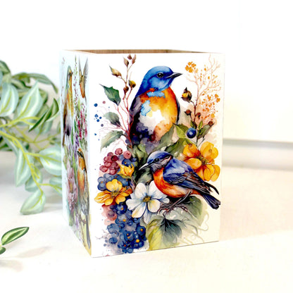 Unique Gifts for Birders, Beautiful Unique Utensil Holder, Bird Lovers Gift with Beautiful Spring Birds Art Decorating all 4 Sides in UV Ink