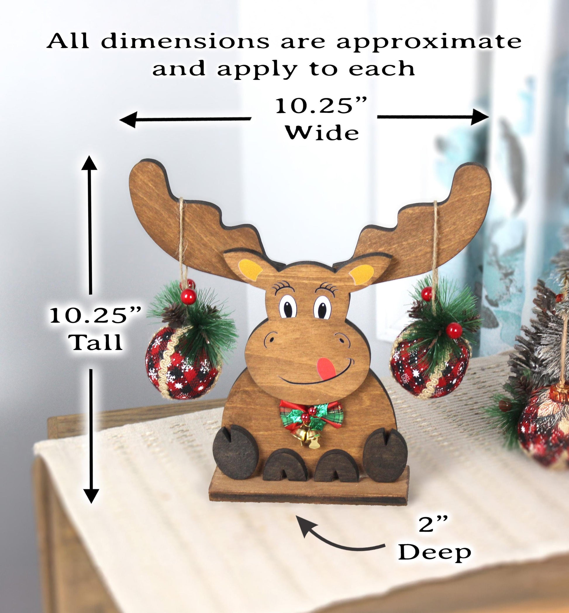 Rustic Wooden Moose, Modern Christmas Farmhouse Decor, Fireplace Mantel Decoration, Tabletop Centerpiece