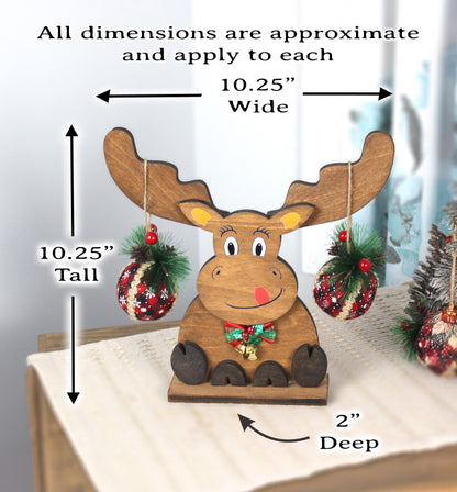 Rustic Wooden Moose, Modern Christmas Farmhouse Decor, Fireplace Mantel Decoration, Tabletop Centerpiece