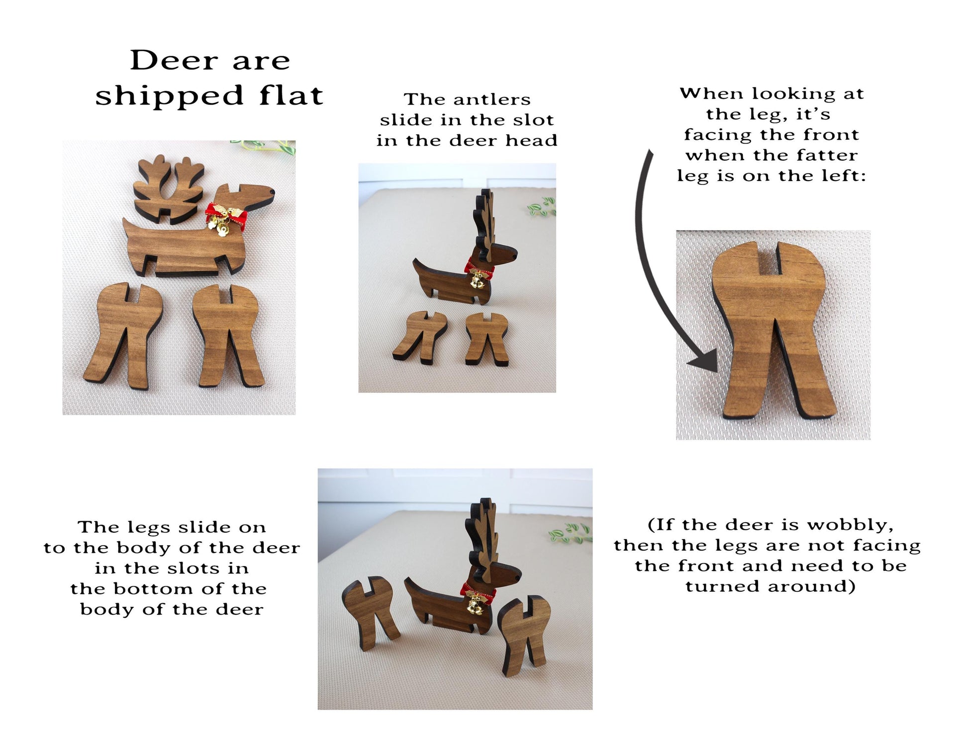 Rustic Wooden Christmas Reindeer Set of 2, Modern Farmhouse Decor, Antique White or Brown, Fireplace Mantel Decoration, Tabletop Centerpiece