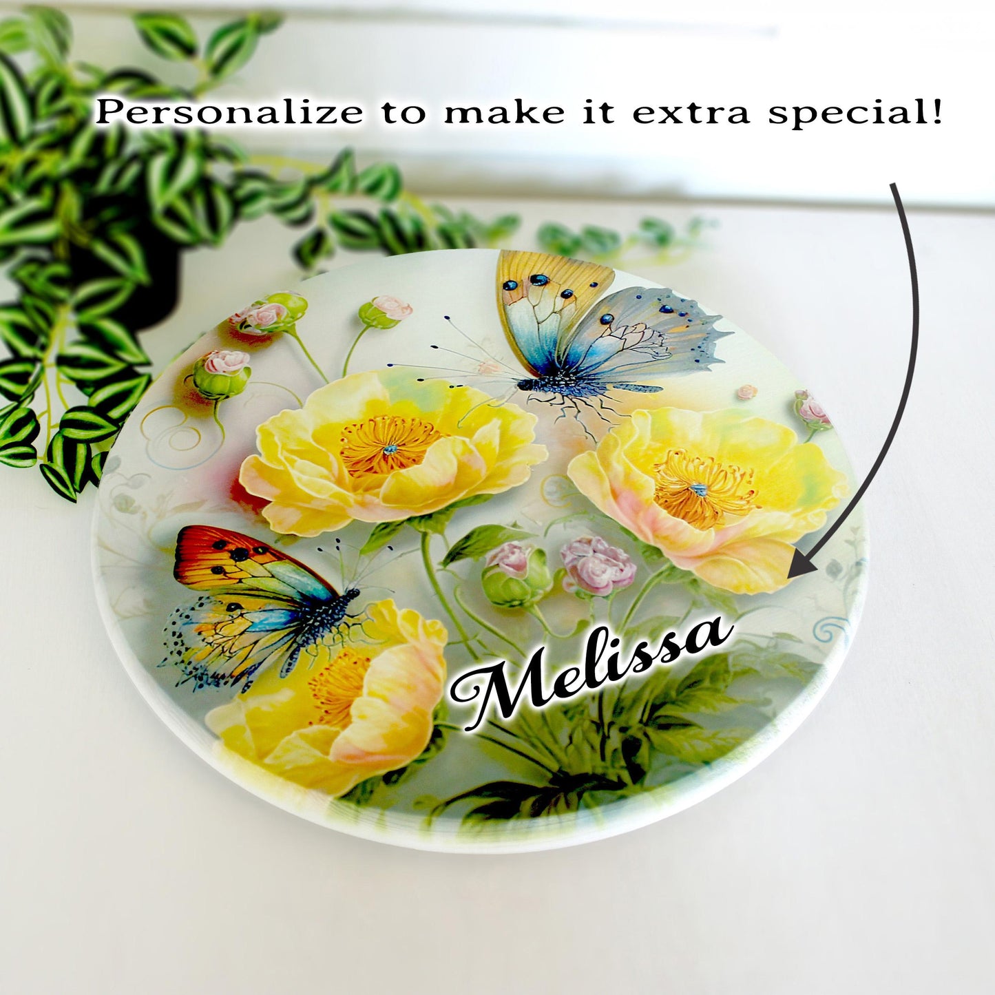 Buttercup Daisies and Butterflies Lazy Susan, Personalized Kitchen & Bath Organizer, Dining Table Centerpiece, Unique Custom Gift, Size Vary