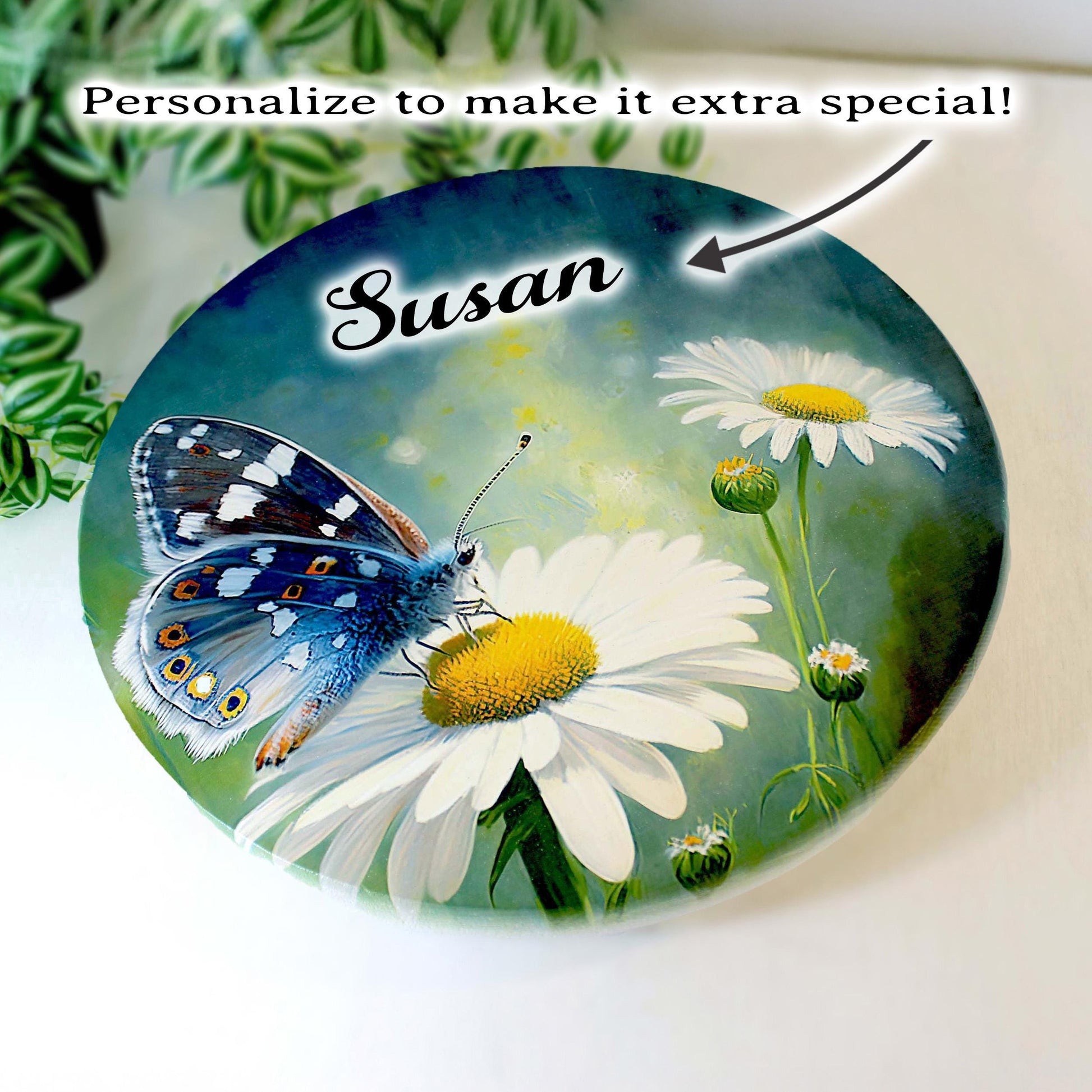 Daisy and Butterfly Custom Lazy Susan Turntable, Personalized Kitchen and Bath Organizer, Dining Table Centerpiece, Unique Gift, Sizes Vary