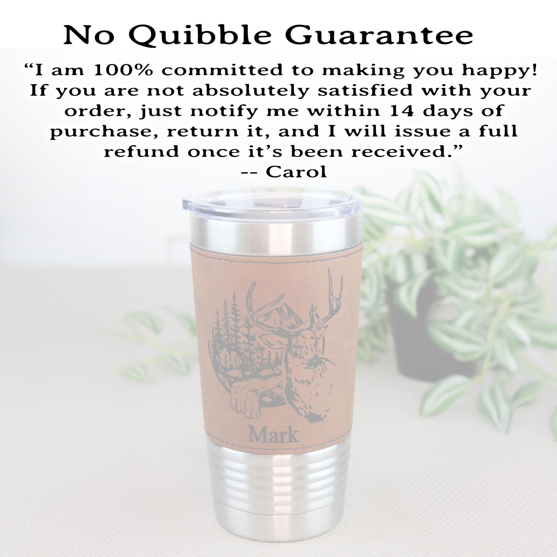 Engraved Deer in the Mountains or Deer Head on Leather wrapped travel mug, Deer Coffee Mug, Perfect Hunter Gift Father's Day Gift-1 Tumbler