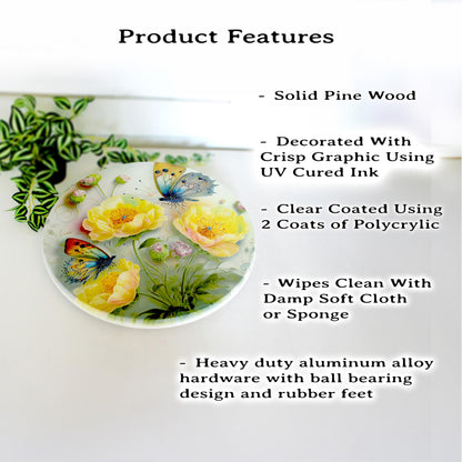 Buttercup Daisies and Butterflies Lazy Susan, Personalized Kitchen & Bath Organizer, Dining Table Centerpiece, Unique Custom Gift, Size Vary