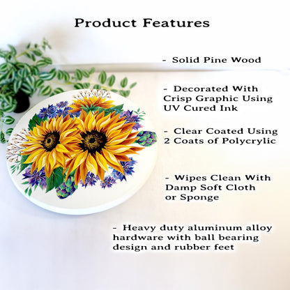 Sunflowers and Cornflowers Custom Lazy Susan Turntable, Personalized Kitchen and Bath Organizer, Unique Dining Table Centerpiece, Sizes Vary