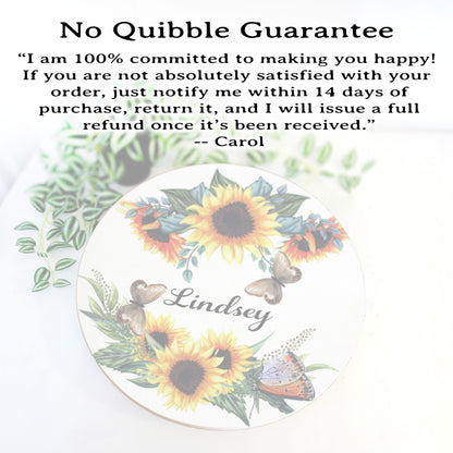 Personalized Sunflowers and Butterflies Wood Lazy Susan, Lazy Susan Turntable, Unique Custom Centerpiece Bath Counter Organizer, Sizes Vary