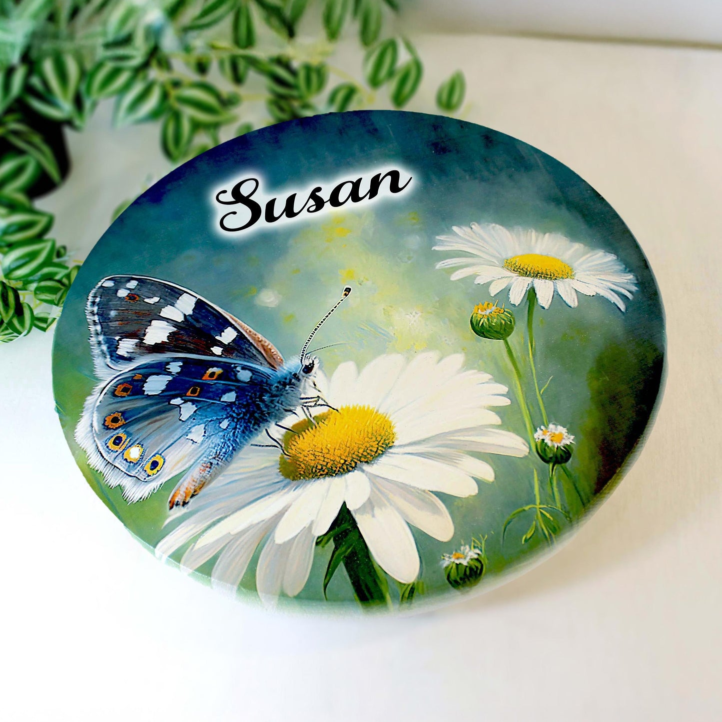 Daisy and Butterfly Custom Lazy Susan Turntable, Personalized Kitchen and Bath Organizer, Dining Table Centerpiece, Unique Gift, Sizes Vary