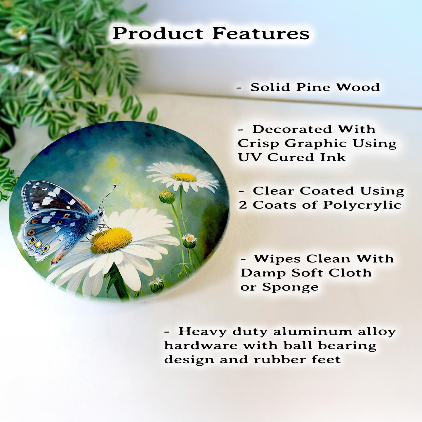 Daisy and Butterfly Custom Lazy Susan Turntable, Personalized Kitchen and Bath Organizer, Dining Table Centerpiece, Unique Gift, Sizes Vary