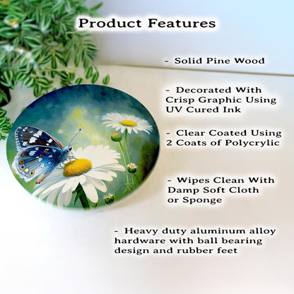 Daisy and Butterfly Custom Lazy Susan Turntable, Personalized Kitchen and Bath Organizer, Dining Table Centerpiece, Unique Gift, Sizes Vary