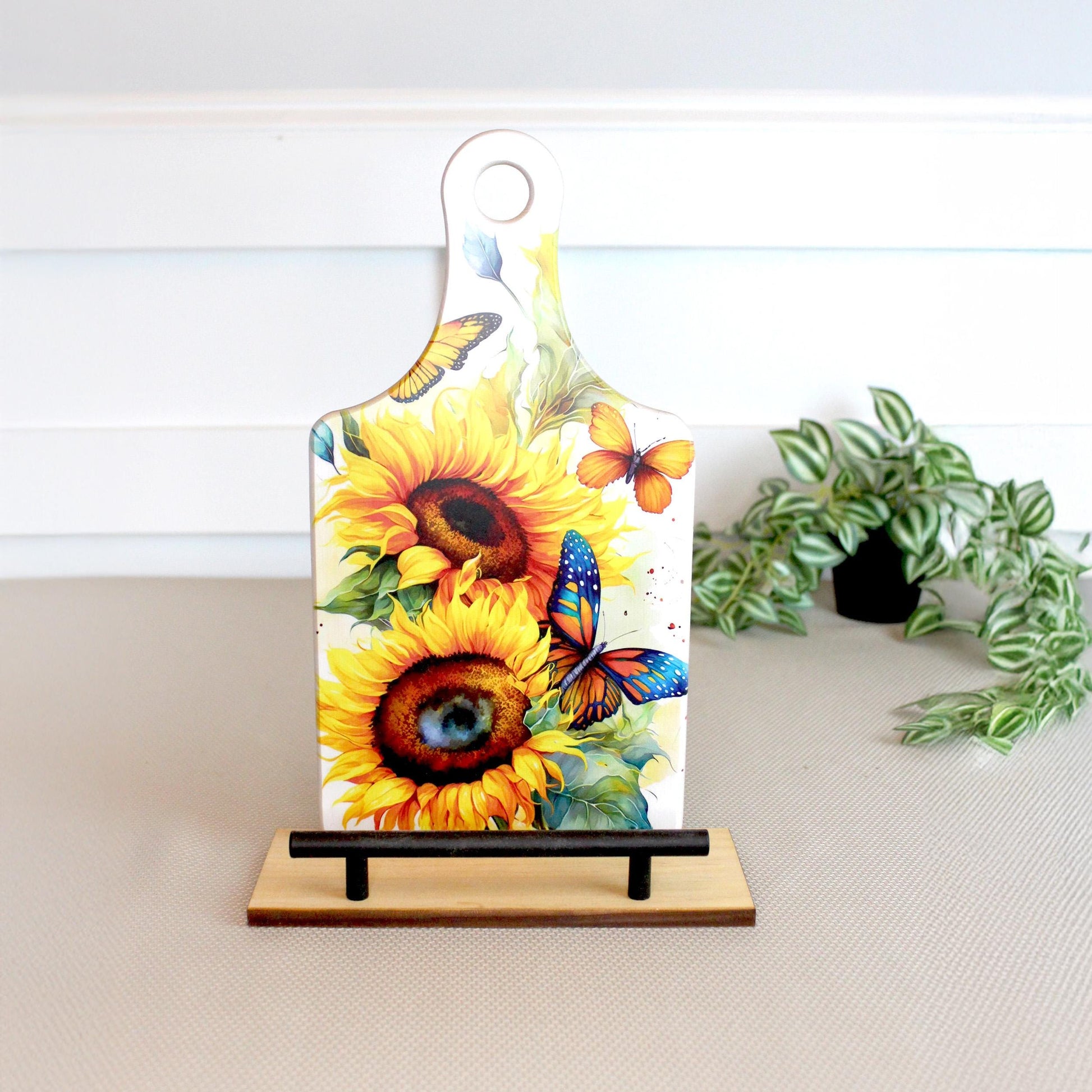 Sunflowers and Butterflies Cookbook Stand for the Kitchen from Environmentally Sustainable Bamboo with Pine Wood Accents to create an Easel