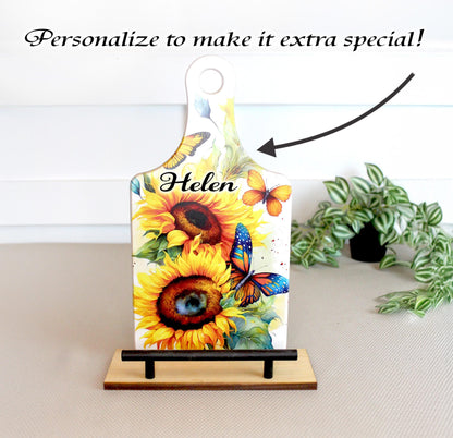 Sunflowers and Butterflies Cookbook Stand for the Kitchen from Environmentally Sustainable Bamboo with Pine Wood Accents to create an Easel