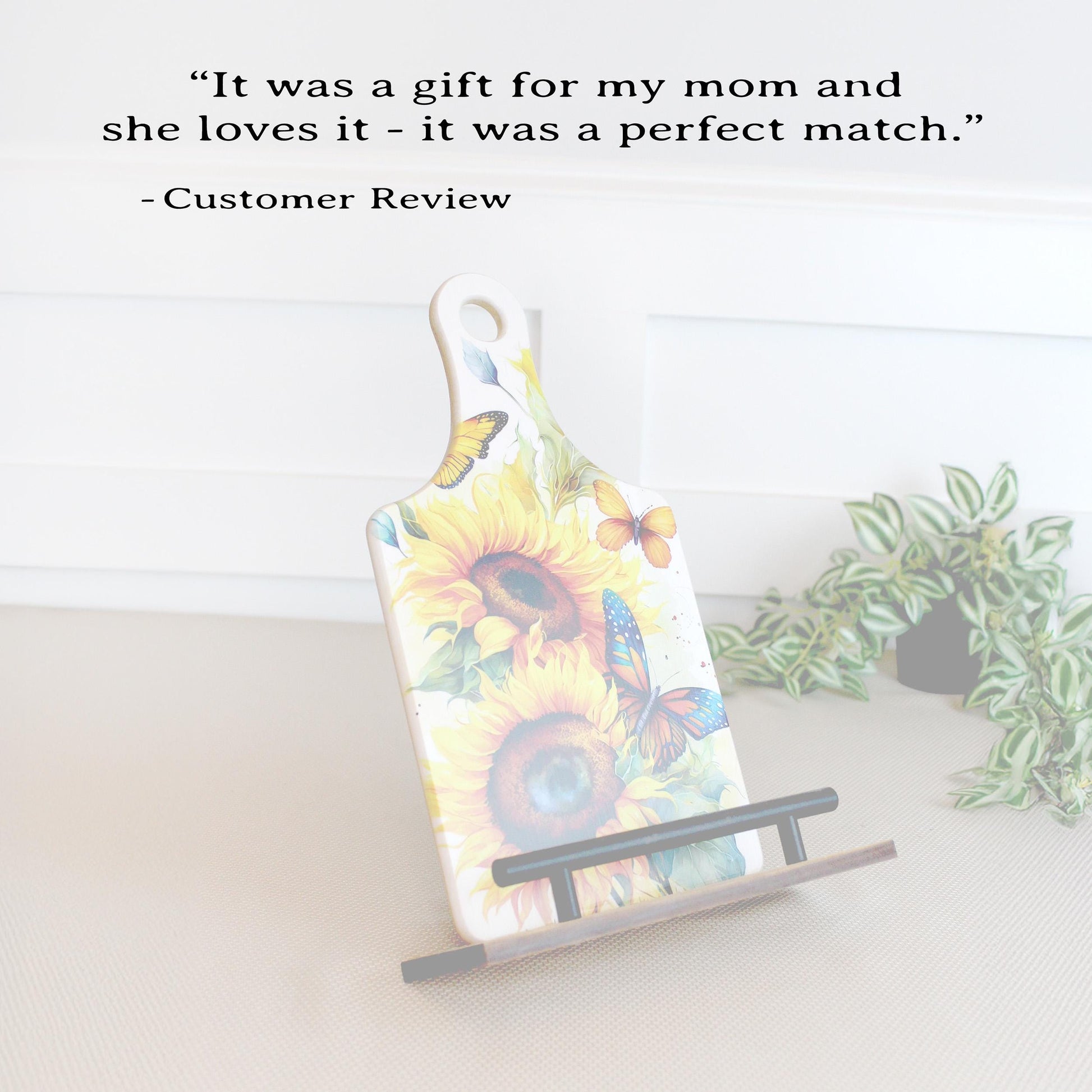 Sunflowers and Butterflies Cookbook Stand for the Kitchen from Environmentally Sustainable Bamboo with Pine Wood Accents to create an Easel