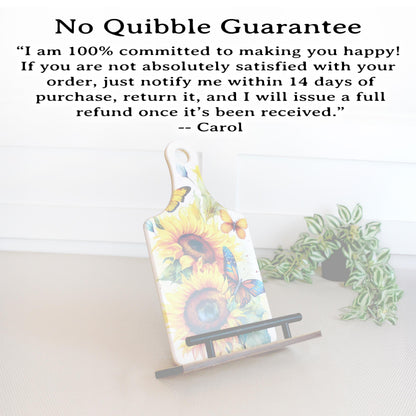 Sunflowers and Butterflies Cookbook Stand for the Kitchen from Environmentally Sustainable Bamboo with Pine Wood Accents to create an Easel