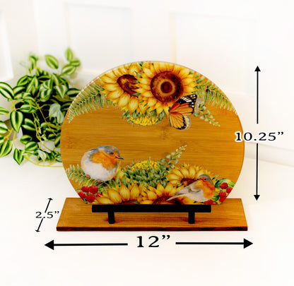Personalized Sunflowers and Birds Cookbook Stand, Decorative Kitchen Counter Home Decor, Recipe Book Holder, Tablet Ipad Stand Gift